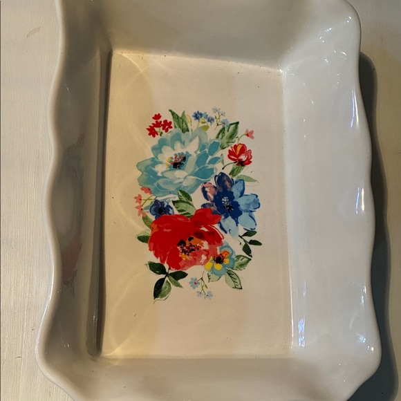 Floral Pioneer Women Ceramic Baking Dish with Red and Blue  Floral Design - Picture 2 of 4